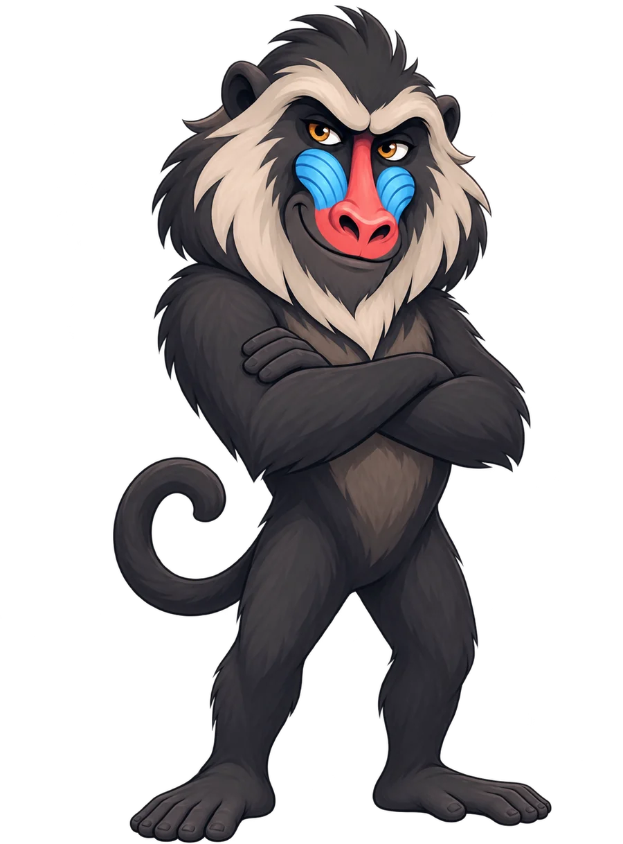 The BuzzBaboon mascot standing watch with its arms folded